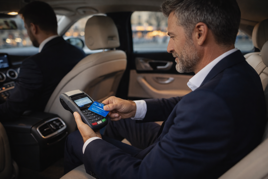 Paiement d’un trajet VTC à Paris par carte bancaire à bord d’un chauffeur privé
